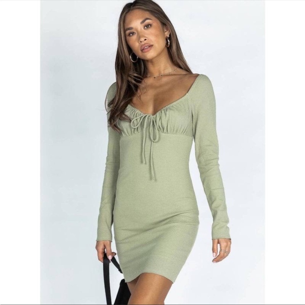 Princess polly slow dancing long sleeve mini dress (sage)